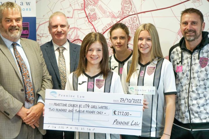 Cheque presentation - Pennine Law & Penistone Church Girls' Football Club under 14s Whites